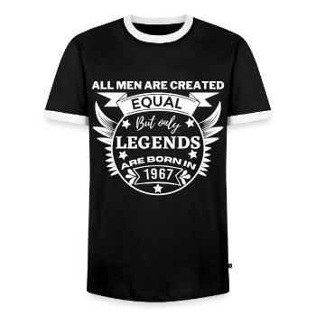 all men are created equal legends are born in 1967 - T-shirt contrasté Homme - noir/blanc - Devant - AI Model Female 172 light (172cm) & AI Model Male 178 light (178cm)