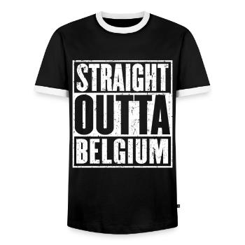 Straight Outta Belgium Vintage - Men's Ringer Shirt - black/white - Front - AI Model Female 172 light (172cm) & AI Model Male 178 light (178cm)