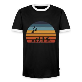 retro vintage sunset evolution CYCLING - Men's Ringer Shirt - black/white - Front - AI Model Female 172 light (172cm) & AI Model Male 178 light (178cm)