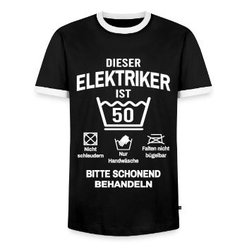 50. Geburtstag Elektriker Lustig 50 Jahre - Männer Kontrast-T-Shirt - Schwarz/Weiß - Vorne - AI Model Female 172 light (172cm) & AI Model Male 178 light (178cm)