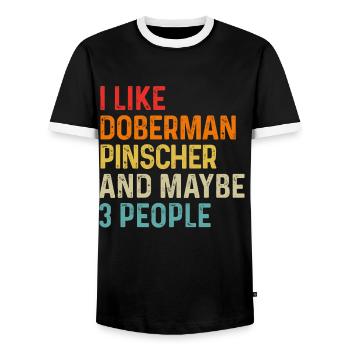 J’aime Doberman Pinscher et peut-être 3 personnes chien - T-shirt contrasté Homme - noir/blanc - Devant - AI Model Female 172 light (172cm) & AI Model Male 178 light (178cm)