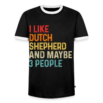 Ich mag Dutch Shepherd und vielleicht 3 Personen Hund - Männer Kontrast-T-Shirt - Schwarz/Weiß - Vorne - AI Model Female 172 light (172cm) & AI Model Male 178 light (178cm)