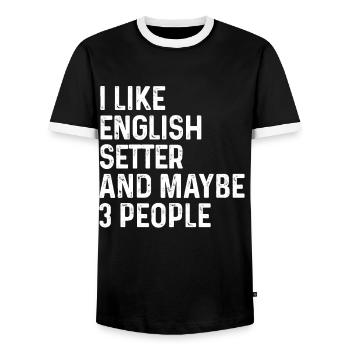Ich mag englischen Setter und vielleicht einen 3-Personen-Hund - Männer Kontrast-T-Shirt - Schwarz/Weiß - Vorne - AI Model Female 172 light (172cm) & AI Model Male 178 light (178cm)