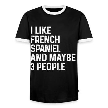 J'aime l'épagneul français et peut-être le chien de 3 personnes - T-shirt contrasté Homme - noir/blanc - Devant - AI Model Female 172 light (172cm) & AI Model Male 178 light (178cm)