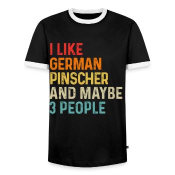 Ich mag deutschen Pinscher und vielleicht 3 Personen Hund - Männer Kontrast-T-Shirt - Schwarz/Weiß - Vorne - AI Model Female 172 light (172cm) & AI Model Male 178 light (178cm)