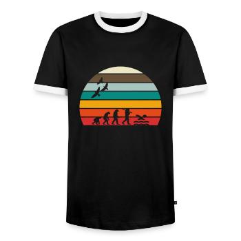 Retro Vintage Sonnenuntergang Evolution SCHWIMMEN - Männer Kontrast-T-Shirt - Schwarz/Weiß - Vorne - AI Model Female 172 light (172cm) & AI Model Male 178 light (178cm)