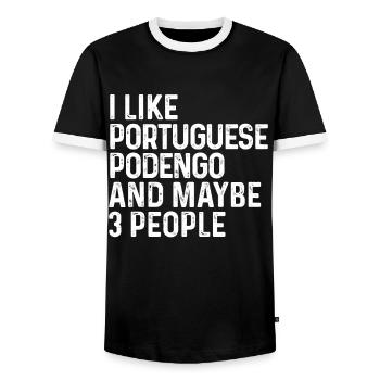 Ich mag portugiesischen Podengo und vielleicht 3 Personen Hund - Männer Kontrast-T-Shirt - Schwarz/Weiß - Vorne - AI Model Female 172 light (172cm) & AI Model Male 178 light (178cm)