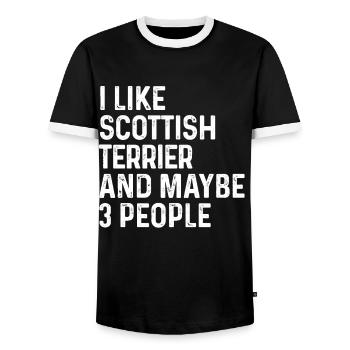 Ich mag Scottish Terrier und vielleicht 3 Personen Hund - Männer Kontrast-T-Shirt - Schwarz/Weiß - Vorne - AI Model Female 172 light (172cm) & AI Model Male 178 light (178cm)