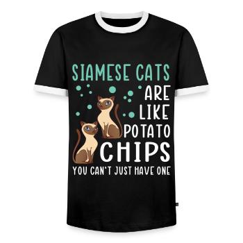 Siamese Cat Cats Cat Owner - Men's Ringer Shirt - black/white - Front - AI Model Female 172 light (172cm) & AI Model Male 178 light (178cm)