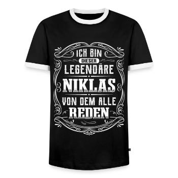 Ich bin dieser legendäre Niklas - Männer Kontrast-T-Shirt - Schwarz/Weiß - Vorne - AI Model Female 172 light (172cm) & AI Model Male 178 light (178cm)