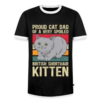 British Shorthair Papa Chat Cadeau - T-shirt contrasté Homme - noir/blanc - Devant - AI Model Female 172 light (172cm) & AI Model Male 178 light (178cm)
