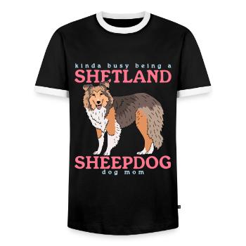 Maman Berger des Shetland | Cadeau de chien Sheltie - T-shirt contrasté Homme - noir/blanc - Devant - AI Model Female 172 light (172cm) & AI Model Male 178 light (178cm)