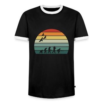 retro vintage sunset evolution PETANQUE - Men's Ringer Shirt - black/white - Front - AI Model Female 172 light (172cm) & AI Model Male 178 light (178cm)