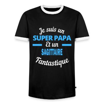 SUPER PAPA Fantastique SAGITTAIRE - T-shirt contrasté Homme - noir/blanc - Devant - AI Model Female 172 light (172cm) & AI Model Male 178 light (178cm)