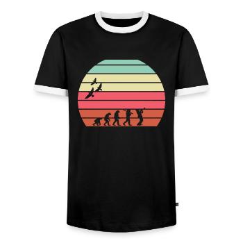 Retro Vintage Sunset Evolution SAXOPHON - Männer Kontrast-T-Shirt - Schwarz/Weiß - Vorne - AI Model Female 172 light (172cm) & AI Model Male 178 light (178cm)