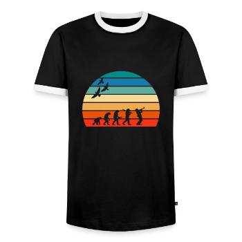 Retro Vintage Sunset Evolution SAXOPHON - Männer Kontrast-T-Shirt - Schwarz/Weiß - Vorne - AI Model Female 172 light (172cm) & AI Model Male 178 light (178cm)