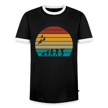 Retro Vintage Sunset Evolution SAXOPHON - Männer Kontrast-T-Shirt - Schwarz/Weiß - Vorne - AI Model Female 172 light (172cm) & AI Model Male 178 light (178cm)