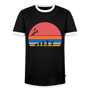 retro vintage sunset evolution VOLLEYBALL - Men's Ringer Shirt - black/white - Front - AI Model Female 172 light (172cm) & AI Model Male 178 light (178cm)