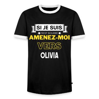 si je suis trop bourré amenez moi vers Olivia - T-shirt contrasté Homme - noir/blanc - Devant - AI Model Female 172 light (172cm) & AI Model Male 178 light (178cm)
