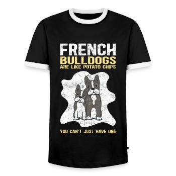 French Bulldog | French Bulldog Gift - Men's Ringer Shirt - black/white - Front - AI Model Female 172 light (172cm) & AI Model Male 178 light (178cm)