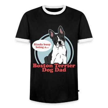 Boston Terrier Dad | Hunde Hundebesitzer Geschenk - Männer Kontrast-T-Shirt - Schwarz/Weiß - Vorne - AI Model Female 172 light (172cm) & AI Model Male 178 light (178cm)
