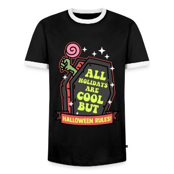 Halloween Costume Party Creepy Gift - Men's Ringer Shirt - black/white - Front - AI Model Female 172 light (172cm) & AI Model Male 178 light (178cm)