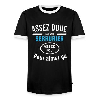 Assez doue pour etre SERRURIER - T-shirt contrasté Homme - noir/blanc - Devant - AI Model Female 172 light (172cm) & AI Model Male 178 light (178cm)