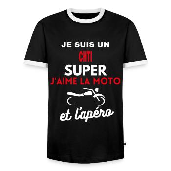 moto phrase drôle apéro CHTI citation - T-shirt contrasté Homme - noir/blanc - Devant - AI Model Female 172 light (172cm) & AI Model Male 178 light (178cm)