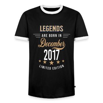 Legends are born in December 2017 - Men's Ringer Shirt - black/white - Front - AI Model Female 172 light (172cm) & AI Model Male 178 light (178cm)