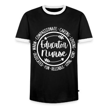 Educator Nurse Life School Nursing Education - Men's Ringer Shirt - black/white - Front - AI Model Female 172 light (172cm) & AI Model Male 178 light (178cm)