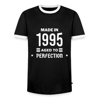 Perfekt gealtert 1995 - Männer Kontrast-T-Shirt - Schwarz/Weiß - Vorne - AI Model Female 172 light (172cm) & AI Model Male 178 light (178cm)