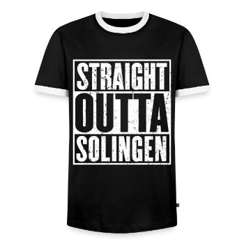 Straight Outta Solingen Vintage - Men's Ringer Shirt - black/white - Front - AI Model Female 172 light (172cm) & AI Model Male 178 light (178cm)