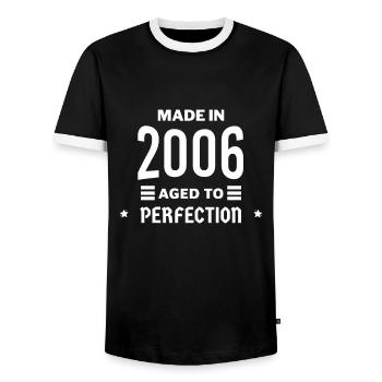 Perfekt gealtert 2006 - Männer Kontrast-T-Shirt - Schwarz/Weiß - Vorne - AI Model Female 172 light (172cm) & AI Model Male 178 light (178cm)