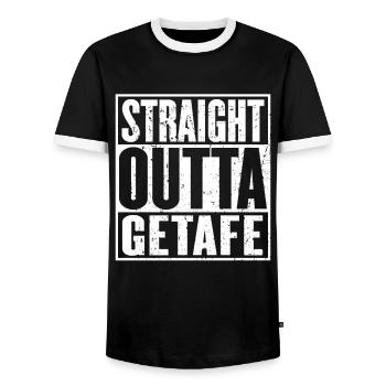 Straight Outta Getafe Vintage - Men's Ringer Shirt - black/white - Front - AI Model Female 172 light (172cm) & AI Model Male 178 light (178cm)
