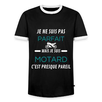 je ne suis pas parfait motard - T-shirt contrasté Homme - noir/blanc - Devant - AI Model Female 172 light (172cm) & AI Model Male 178 light (178cm)