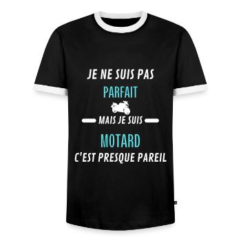 je ne suis pas parfait motard - T-shirt contrasté Homme - noir/blanc - Devant - AI Model Female 172 light (172cm) & AI Model Male 178 light (178cm)