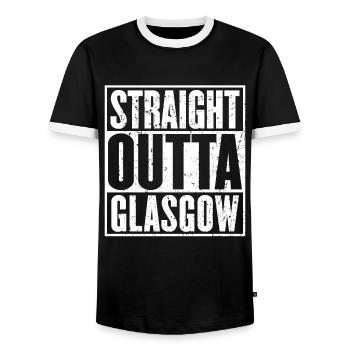 Straight Outta Glasgow Vintage - Men's Ringer Shirt - black/white - Front - AI Model Female 172 light (172cm) & AI Model Male 178 light (178cm)