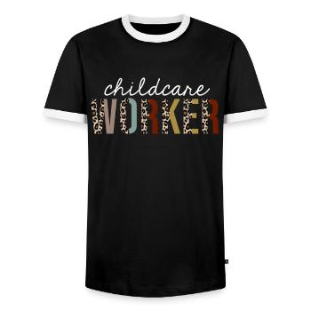 Childcare Worker Leopard Print Funny Gift - Men's Ringer Shirt - black/white - Front - AI Model Female 172 light (172cm) & AI Model Male 178 light (178cm)