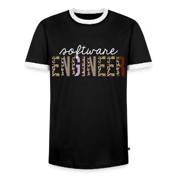 Software engineer Leopard Print Funny Gift - Men's Ringer Shirt - black/white - Front - AI Model Female 172 light (172cm) & AI Model Male 178 light (178cm)