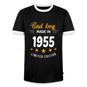 Bad boy made in 1955 - Men's Ringer Shirt - black/white - Front - AI Model Female 172 light (172cm) & AI Model Male 178 light (178cm)