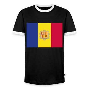Official Andorra Flag Andorran Country Pride - Men's Ringer Shirt - black/white - Front - AI Model Female 172 light (172cm) & AI Model Male 178 light (178cm)