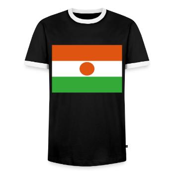 Official Niger Flag Nigerien Country Pride - Men's Ringer Shirt - black/white - Front - AI Model Female 172 light (172cm) & AI Model Male 178 light (178cm)