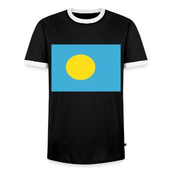 Official Palau Flag Palauan Country Pride - Men's Ringer Shirt - black/white - Front - AI Model Female 172 light (172cm) & AI Model Male 178 light (178cm)