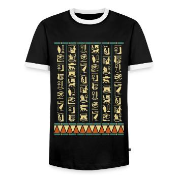 Hieroglyphs Pyramids Ancient Egypt - Men's Ringer Shirt - black/white - Front - AI Model Female 172 light (172cm) & AI Model Male 178 light (178cm)