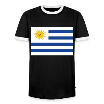 Offizielle Uruguay-Flagge Uruguayischer Landesstolz - Männer Kontrast-T-Shirt - Schwarz/Weiß - Vorne - AI Model Female 172 light (172cm) & AI Model Male 178 light (178cm)