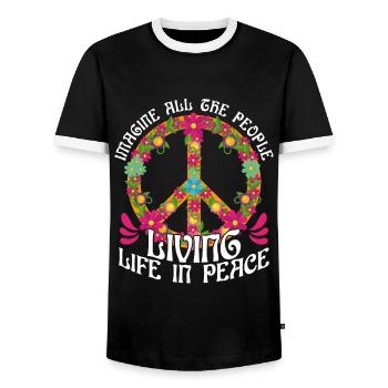Symbol of World Peace Flowers Imagine - Men's Ringer Shirt - black/white - Front - AI Model Female 172 light (172cm) & AI Model Male 178 light (178cm)