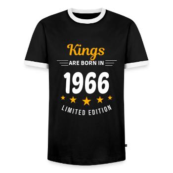 Kings ARE BORN IN 1966 - Men's Ringer Shirt - black/white - Front - AI Model Female 172 light (172cm) & AI Model Male 178 light (178cm)