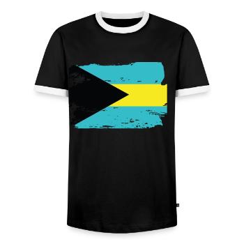 Official Bahamas Flag Bahamian Country Pride - Men's Ringer Shirt - black/white - Front - AI Model Female 172 light (172cm) & AI Model Male 178 light (178cm)