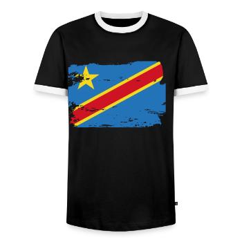 Drapeau officiel de la République démocratique du Congo - T-shirt contrasté Homme - noir/blanc - Devant - AI Model Female 172 light (172cm) & AI Model Male 178 light (178cm)