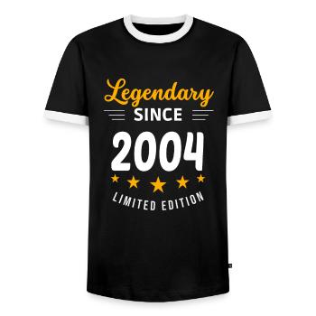 Legendär seit 2004 - Männer Kontrast-T-Shirt - Schwarz/Weiß - Vorne - AI Model Female 172 light (172cm) & AI Model Male 178 light (178cm)